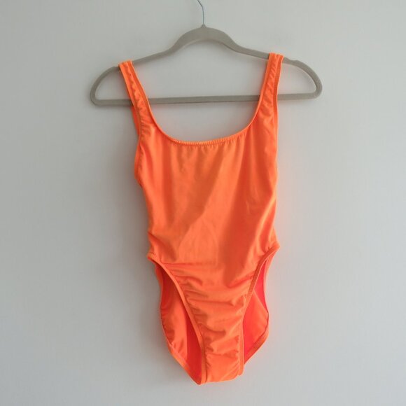 VINTAGE GOTCHA 90s Neon Orange Aztec Embroidered Open Back Swimsuit - Size S - Picture 3 of 15